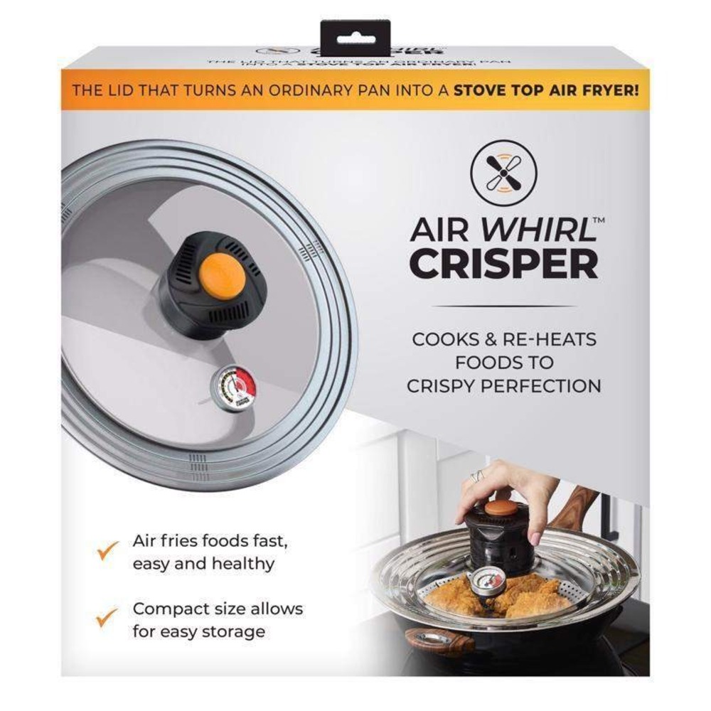 Air Whirl Crisper Air Fryer Lid Fits 10-12 Inch Pots Silver New Stove Top Fryer